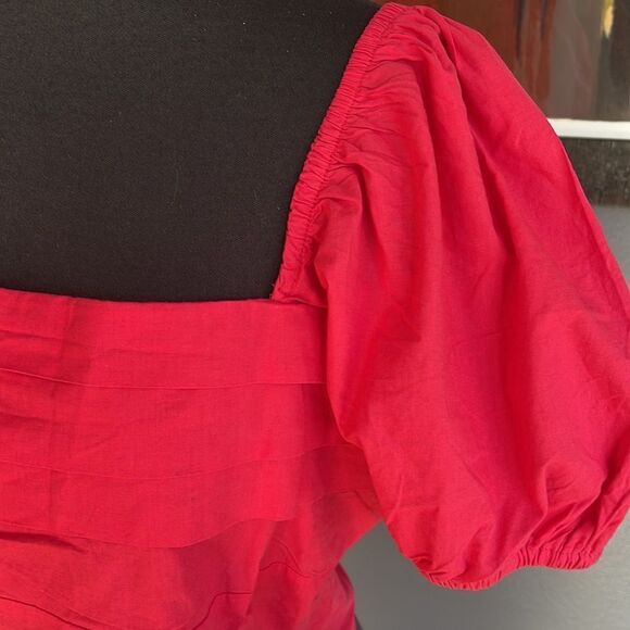 Sim & Sam raspberry poof sleeve pleated front smocked back square neck top. NWT - Picture 2 of 6